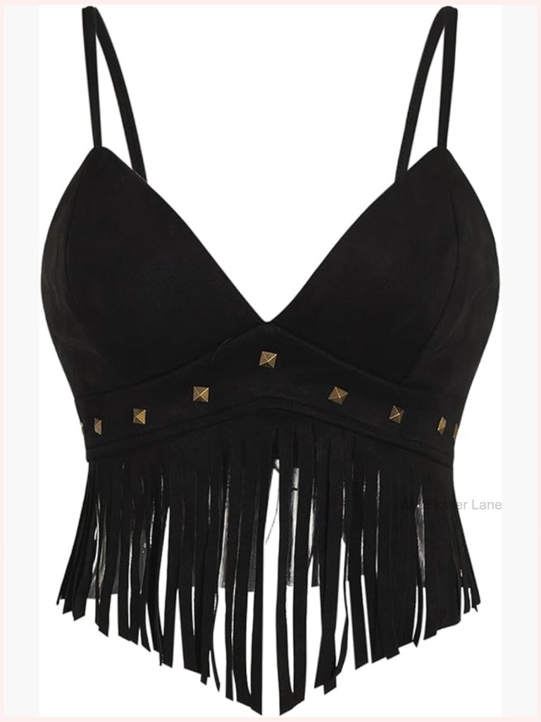 Sleeveless Fringe Suede Crop Top Boho Hippie Blouse